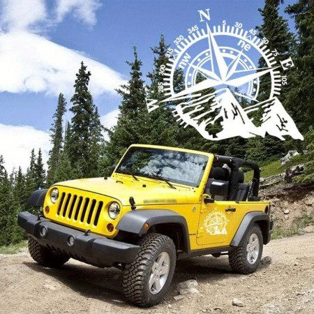 Sticker auto Off Road Kompass, alb, 44x55 cm, autocolant rezistent pentru SUV, ATV, 4x4, exterior, folie Oracal