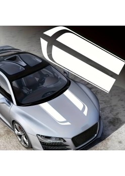 Stickere auto capota tuning Hood Stripes V1, set 2 bucati, 85x12 cm, Alb, folie Oracal autoadeziva rezistenta exterior