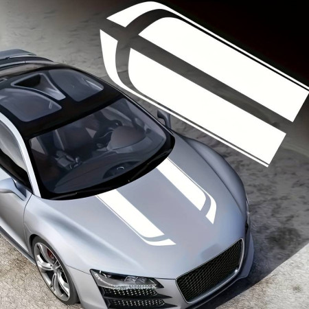 Stickere auto capota tuning Hood Stripes V1, set 2 bucati, 85x12 cm, Alb, folie Oracal autoadeziva rezistenta exterior