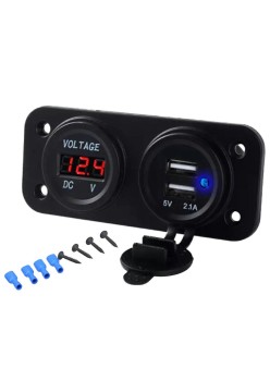Panou Electric Suplimentar Impermeabil 12-24V – 2 x USB si Voltmetru, Montaj Auto/Moto/ATV