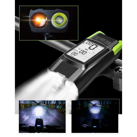 Vitezometru Digital Multifuncțional pentru Bicicletă – Lumină Față-Spate, Claxon, Rezistent la Apă, Ecran LCD, 5 Moduri de Măsurare