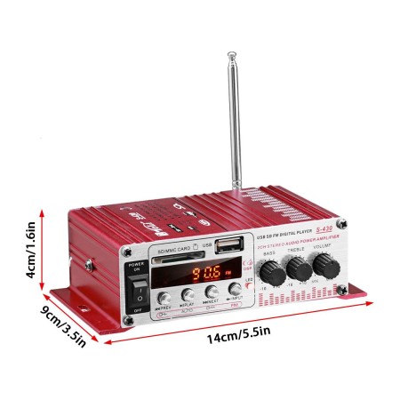 MINI amplificator auto, stereo, 12V, 40 W, radio FM, citire USB sau card SD, cu telecomanda