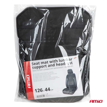 Husa scaun auto cu bile de masaj, suport lombar si tetiera, dimensiuni 126 x 44 cm, culoare Neagra