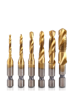 Set Profesional cu 6 piese, gaurire + filet, M3 - M10, duritate medie (Galben)