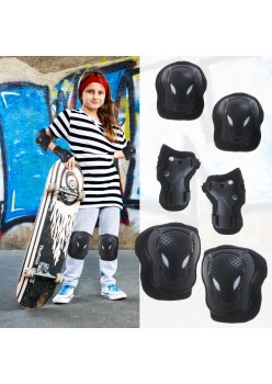 Set Protecții Copii (6 Piese) – Genunchiere, Cotiere, Apărătoare Încheieturi pentru Bicicletă, Role, Skateboard, Patine – Negru