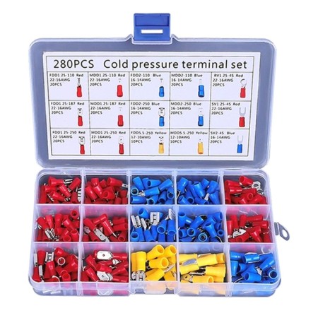 Set 280 de conectori de sertizare izolati, 15 tipuri, in carcasa de plastic