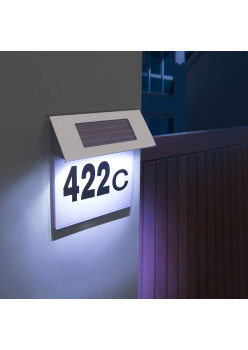 Placa numar casa iluminata LED, incarcare solara, carcasa din INOX
