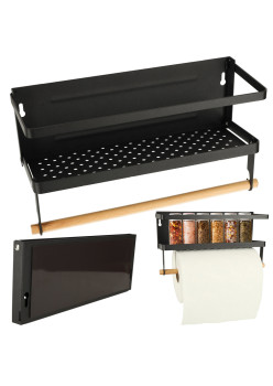 Raft Magnetic 2in1 pentru Frigider, Condimente si Prosop Hartie, Metal si Lemn, 30 cm