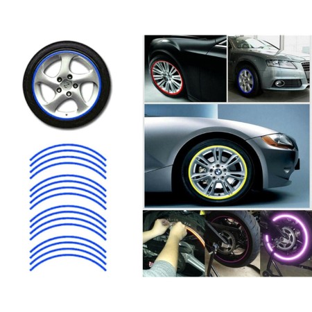 Set 16 ornamente Reflectorizante pentru jante auto, moto, culoare Albastra