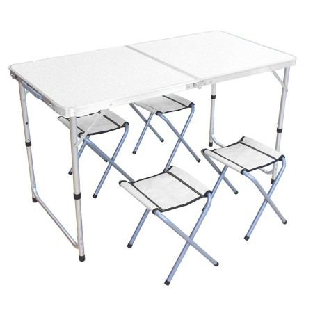 Masa turistica pliabila din aluminiu cu 4 scaune, 120 x 60cm