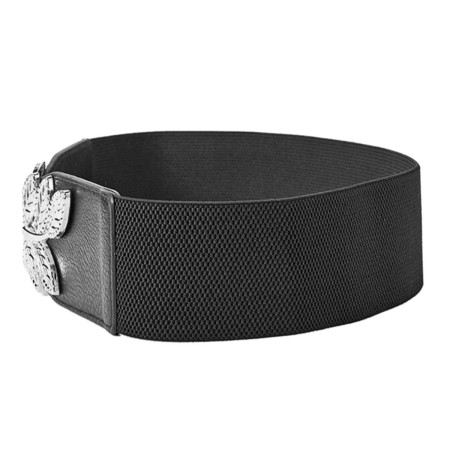 Curea elastica lata, culoare neagra, cu catarama metalica FRUNZE
