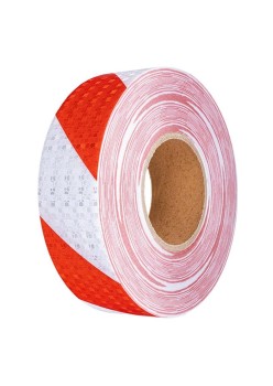 Banda reflectorizanta adeziva tip fagure - ROSU-ALB (rola 4cm x 23m)