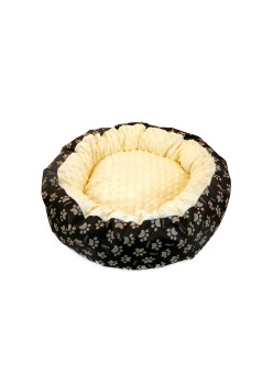 Culcus moale cu perna, pentru caine/pisica, Model Minky, culoare galben, impermeabil, baza antiderapanta, 50 cm
