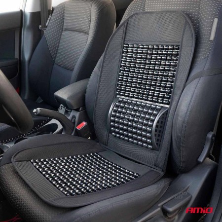 Husa scaun auto cu bile de masaj si suport lombar, dimensiuni 97 x 44 cm, culoare Neagra