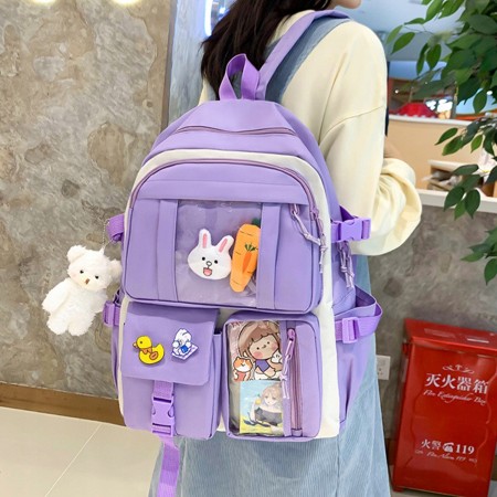 Set 4-in-1 pentru Scolari sau Prescolari - (rucsac, geanta de umar, plic elegant, penar), culoare VIOLET cu IEPURAS, Cod AVX-WT-BUNN-VIOLET