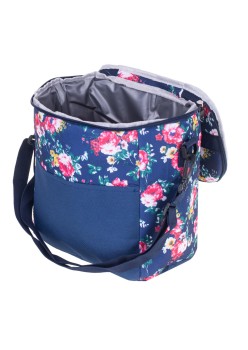 Geanta termoizolanta pentru picnic sau plaja, capacitate 11l, culoare Albastra cu flori