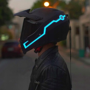Benzi LED pentru Cască Moto, Set 2 Bucăți, Alb, Autoadezive, Telecomandă cu Fir, 2xAAA