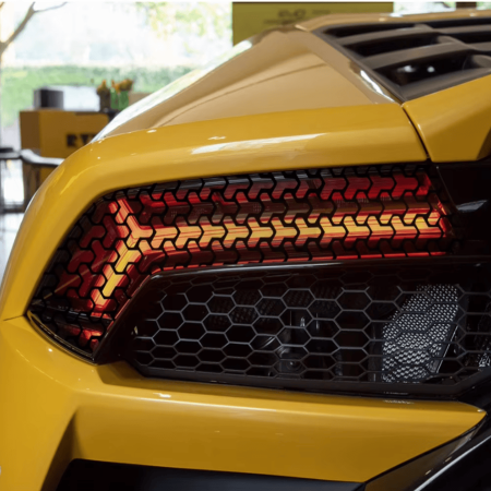 Set 2 Folii Autoadezive pentru Stopuri Auto, Model Honeycomb Triangle, Negru Mat, 2 x 48x30 cm, Oracal