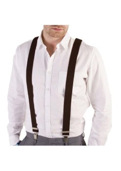 Bretele elegante pentru pantaloni, inguste, tip Y cu 3 catarame, culoare Maro