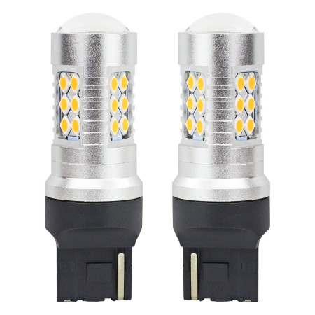 Set becuri auto cu LED CANBUS, 3030, 24SMD, compatibil T20, 7440, WY21W, Portocaliu, 12V / 24V, destinat competitiilor auto sau off-road