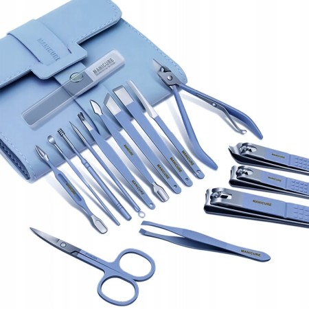 Set Manichiura si Pedichiura 16-in-1 cu plic din piele ecologica, model 