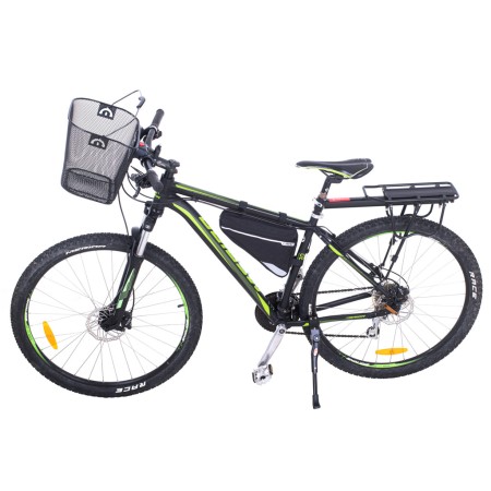 Cos metalic pentru bicicleta cu maner, demontabil, conceput pentru a fi montat in partea din fata