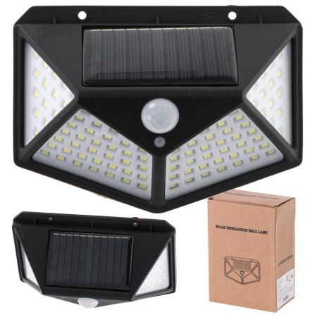 Lampă Solară LED de Exterior, 100 LED, cu Senzor de Mișcare și Senzor Crepuscular, 3 Moduri, Flux 700LM, IP65, Montaj Perete, Neagră