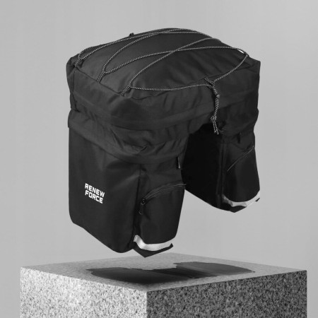 Geantă Dublă pentru Bicicletă, Impermeabilă, 60L, cu Elemente Reflectorizante, Fermoare și Curea de Transport, 44x44x20 cm, Negru
