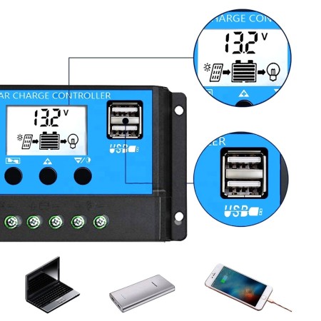 Controler/Regulator de incarcare panou solar, 12 - 24V, 30A, mini dual USB