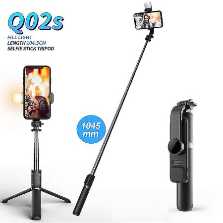 Set 3in1, Selfie Stick cu Lampa LED si Trepied, conectare Bluetooth, alimentare USB