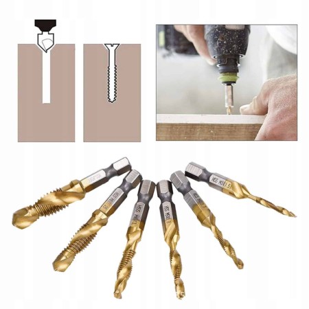 Set Profesional cu 6 piese, gaurire + filet, M3 - M10, duritate medie (Galben)