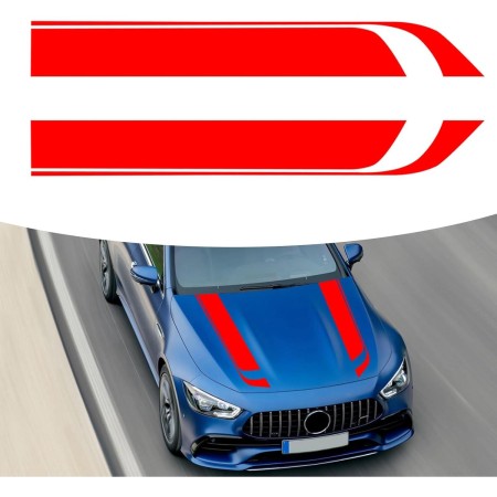 Stickere tuning auto capota Hood Stripes V1, set 2 bucati, 85x12 cm, Rosu, folie Oracal autoadeziva exterior