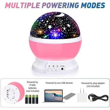 Proiector LED Galaxy Stars, Lampa de Veghe cu Cer Înstelat, 9 Moduri de Afișare, Rotație, Alimentare USB sau Baterii, pentru Copii