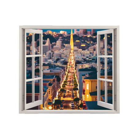 Folie decor perete View to City 18, autoadeziva, 125x110 cm, vinilin imprimat color, interior locuinta