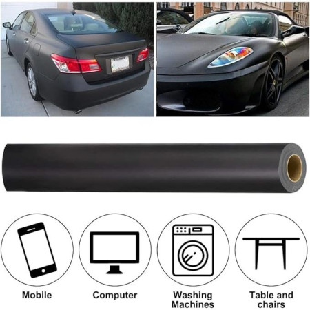 Folie Auto Colantare Negru Mat, Termoplastica, Tehnologie Bubble Free, 3m x 1.52m, Impermeabila, Uz Extern