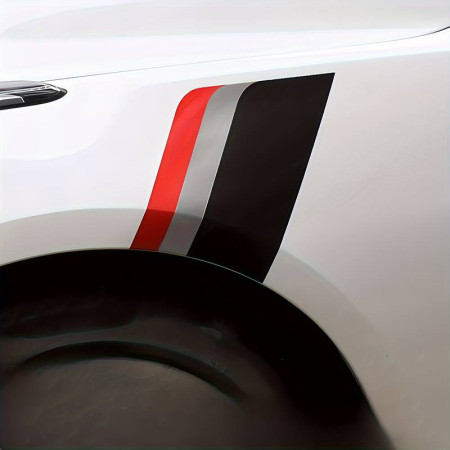 Sticker auto Racing Flag, 3 culori Negru Argintiu Rosu, 30x24x17 cm, tuning exterior masina, folie autoadeziva Oracal rezistenta UV