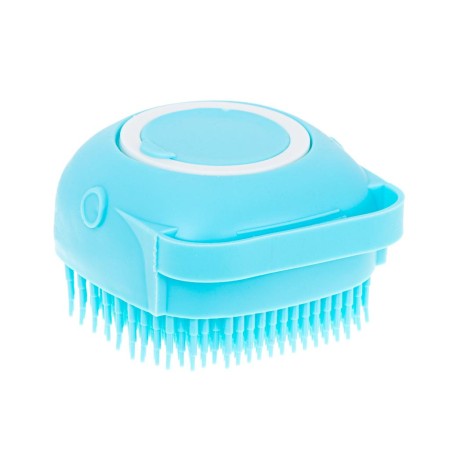 Perie din silicon cu dozator de sampon pentru spalare caini sau pisici, 7,5 x 7,5 cm, culoare albastra