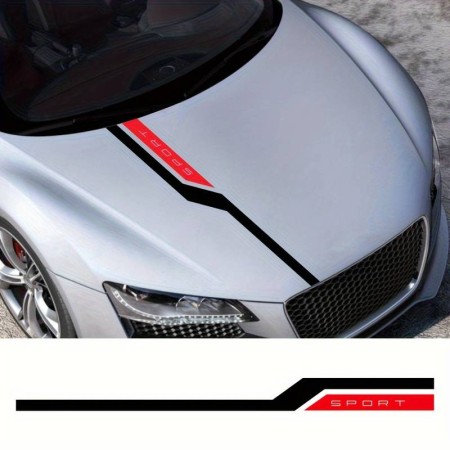 Sticker auto tuning capota Hood Stripes V3, 130x10 cm, Negru si Rosu, folie Oracal autoadeziva, rezistenta UV