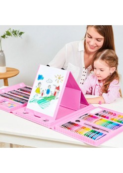 Set 208 piese pentru pictura, pentru copii sau adulti, pixuri de colorat, creioane colorate si vopsele de pictura, cu cutie de depozitare, model AVX-WT-KIDDO-03