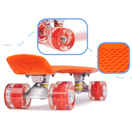 Skateboard Penny Board pentru Copii, Roti din Cauciuc cu LED, Design Ușor, Greutate Maximă 60kg, Orange
