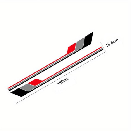 Stickere auto sport Racing Stripes V2, set 2 bucati, 180 x 16.5 cm, Negru Gri Rosu, vinilin Oracal autoadeziv exterior