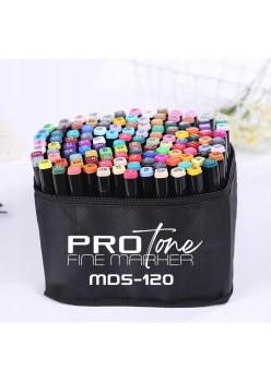 Set 120 Markere Profesionale pentru pasionatii de desen, cu cap dublu gros - subtire, cu geanta de depozitare, model AVX-WT-MDS-120