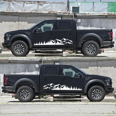 Stickere auto Off Road Forest & Mountains, set 2 buc, alb, 100x20 cm, autocolante pentru SUV, ATV, 4x4, folie Oracal rezistenta exterior