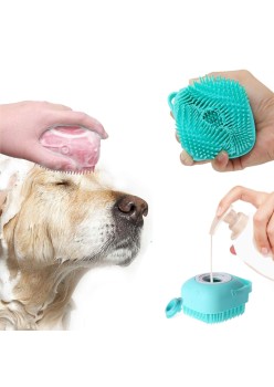 Perie din silicon cu dozator de sampon pentru spalare caini sau pisici, 7,5 x 7,5 cm, culoare albastra