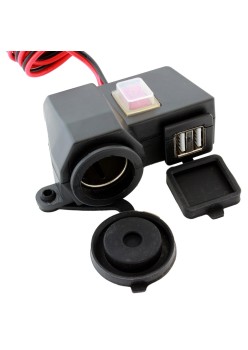 Priza de bricheta suplimentara, waterproof, 12V, 10A, cu 2 porturi incarcare USB, 5V, 2,1A, cu destinatie Moto, ATV, SSV, Quad, Off-Road