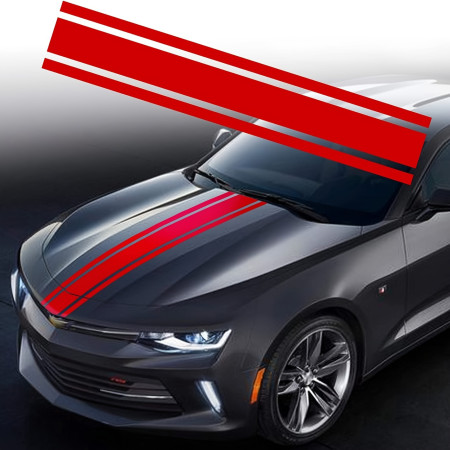 Sticker auto tuning Triple Stripes, 125x22 cm, rosu, folie autoadeziva Oracal, decor exterior sport masina