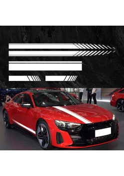 Stickere tuning auto Racing Stripes V1, set 5 bucati, Alb, pentru laterale, capota si oglinzi, 190 cm, folie Oracal rezistenta exterior