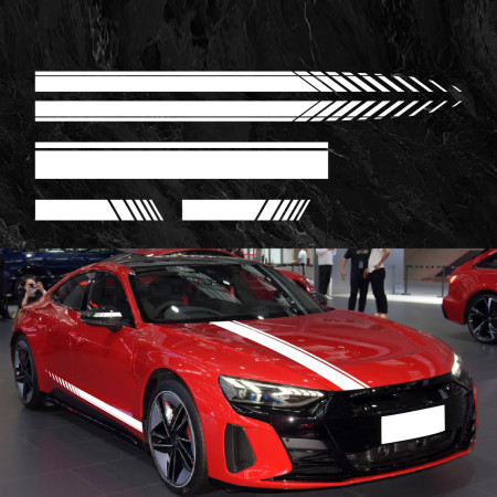 Stickere tuning auto Racing Stripes V1, set 5 bucati, Alb, pentru laterale, capota si oglinzi, 190 cm, folie Oracal rezistenta exterior