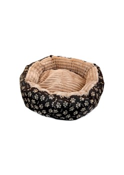 Culcus moale cu perna, pentru caine/pisica, culoare maro-raiat, impermeabil, baza antiderapanta, 50 cm