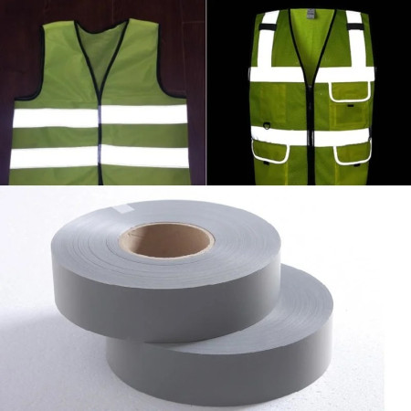 Banda reflectorizanta textila pentru imbracaminte de protectie, dimensiune 100m x 5cm, culoare Gri